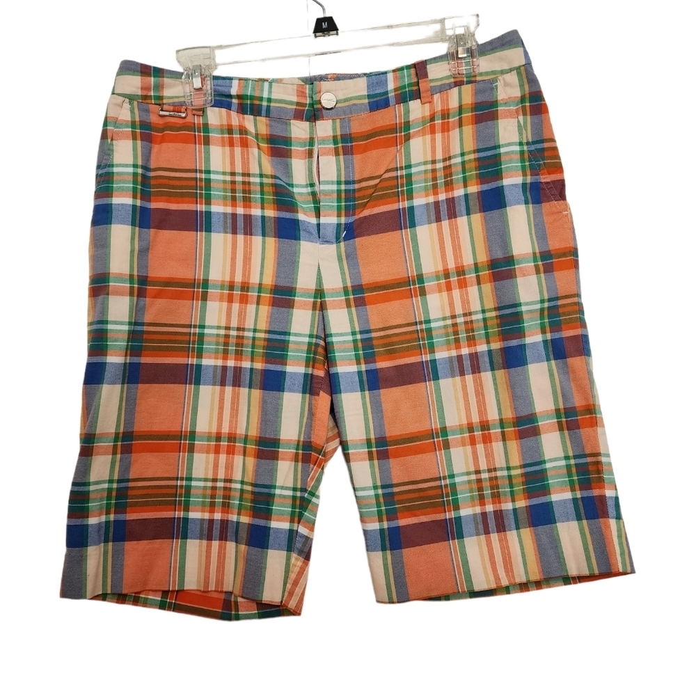 RLR Ralph Lauren blue orange green plaid bermuda cotton walking shorts SZ 8